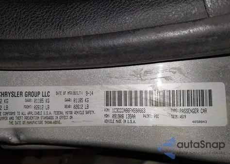 2015 Chrysler 200 Limited z USA, uszkodzony, nr VIN 1C3CCCAB6FN590663